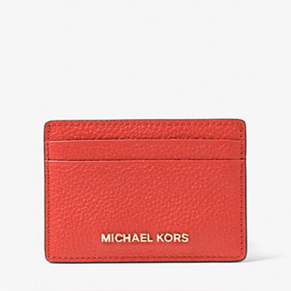 Michael Kors Pebbled Leather Card case Spice Coral NWT and with gift box